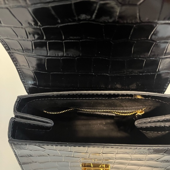 Veronica Beard Black Croc Satchel with Gold Accents - Picture 4 of 11